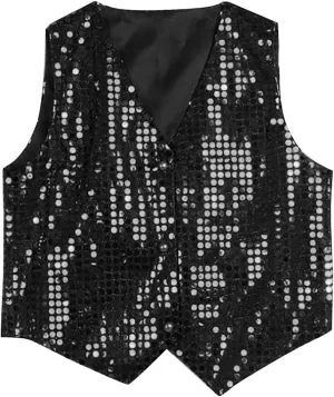 Sequin Vest Kids Plus Size Sparkly Button Up Sleeveless Cardigan Formal Glitter Jacket Party/Business Blazer Costume