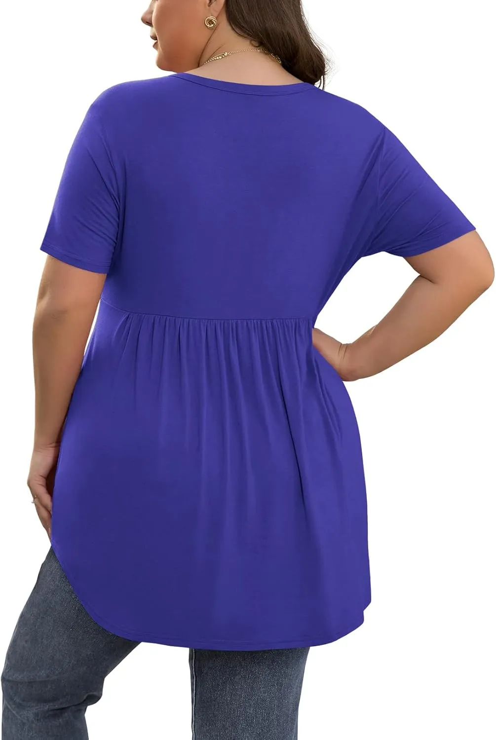 SHIJIALI Women's Plus Size Henley Shirts V Neck Button Tunic Tops Casual Short Sleeve Swing Flowy Tunic