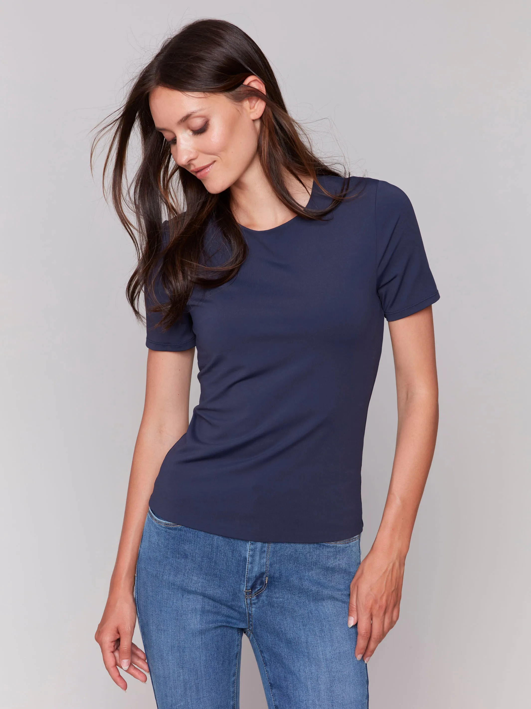 Short-Sleeved Super Stretch Top - Navy