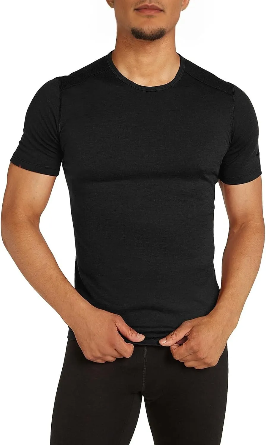 SIORO Men's Merino Wool T-Shirt Lightweight Hiking Running Workout Breathable Base Layer Short Sleeve Tee Black