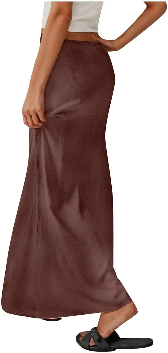 Skirt for Women Maxi Length Skorts Linen Slim Tunics Elastic Waist Basic Drawstring Casual Skort Women 2025 Y2K
