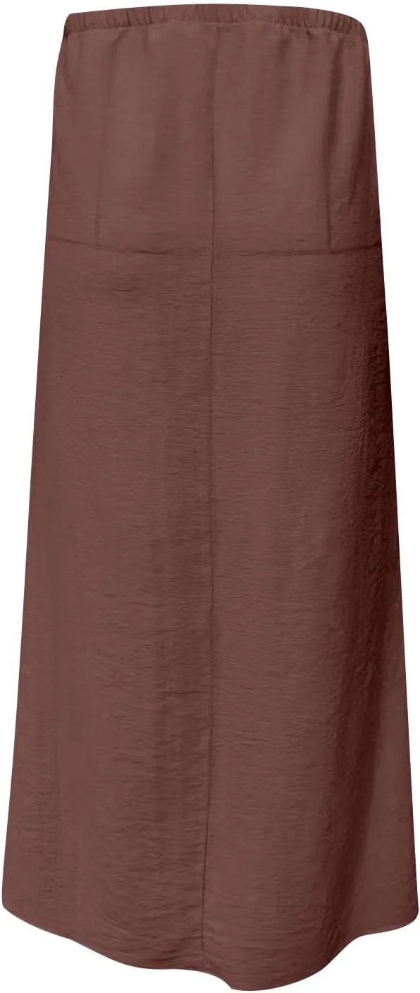 Skirt for Women Maxi Length Skorts Linen Slim Tunics Elastic Waist Basic Drawstring Casual Skort Women 2025 Y2K