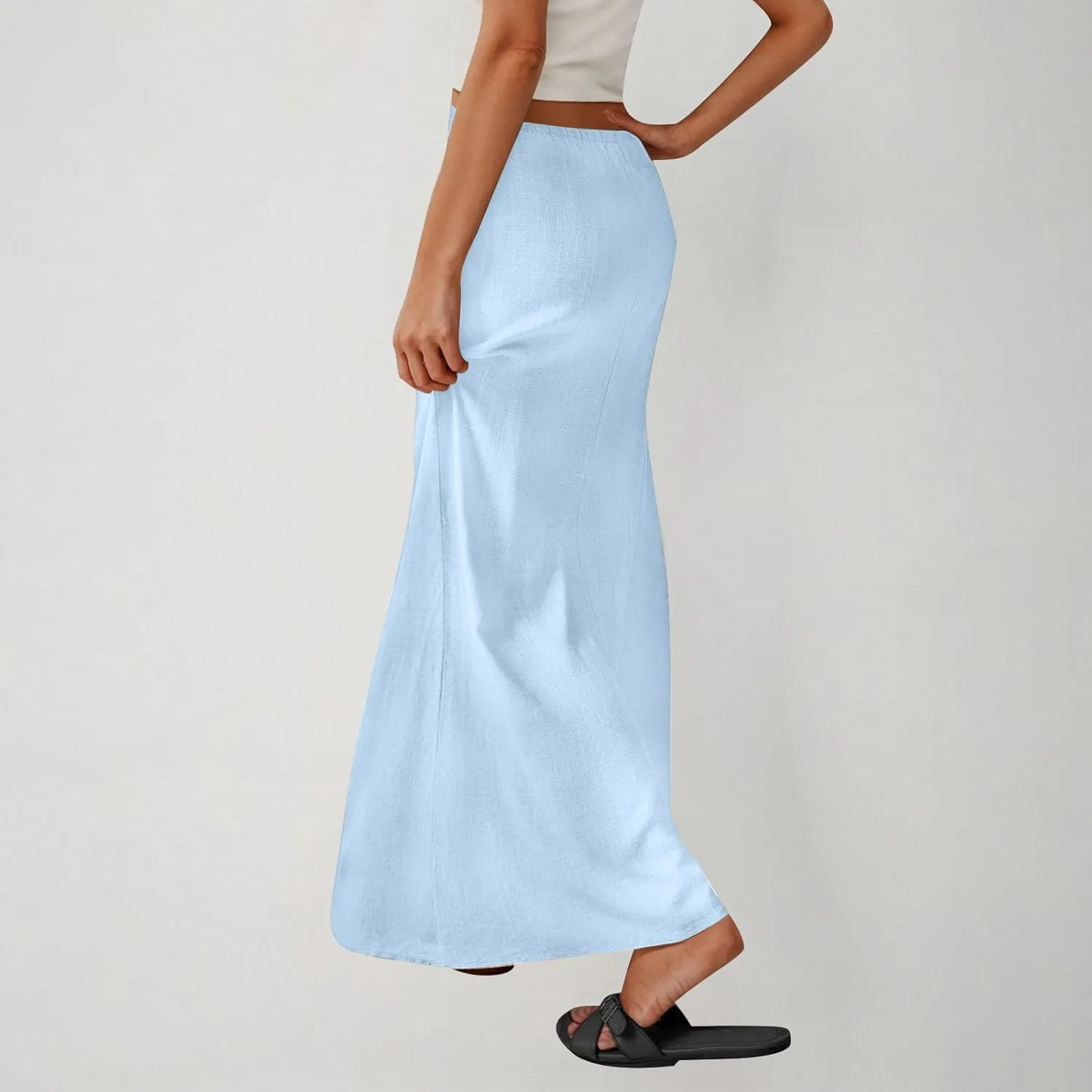 Skirt for Women Maxi Length Skorts Linen Slim Tunics Elastic Waist Basic Drawstring Casual Skort Women 2025 Y2K
