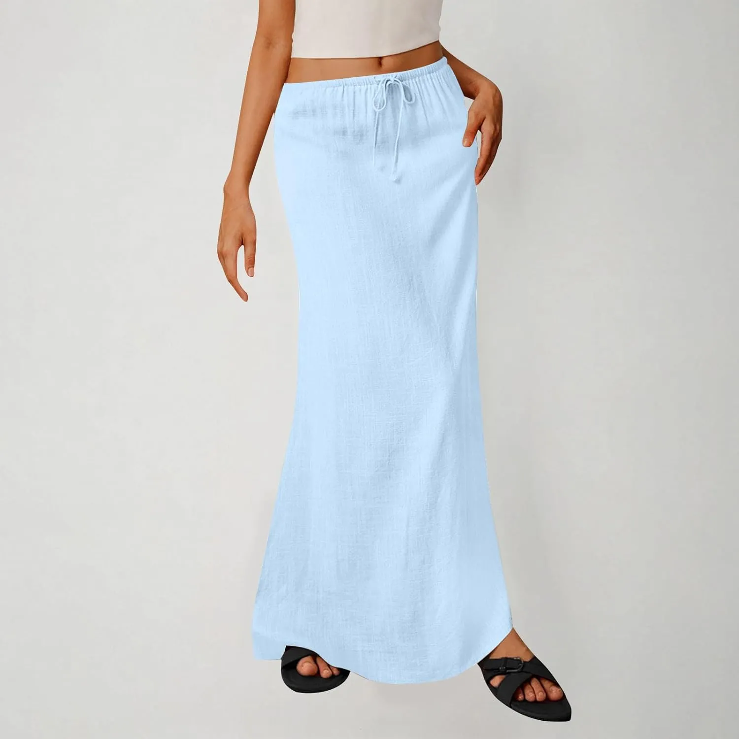 Skirt for Women Maxi Length Skorts Linen Slim Tunics Elastic Waist Basic Drawstring Casual Skort Women 2025 Y2K