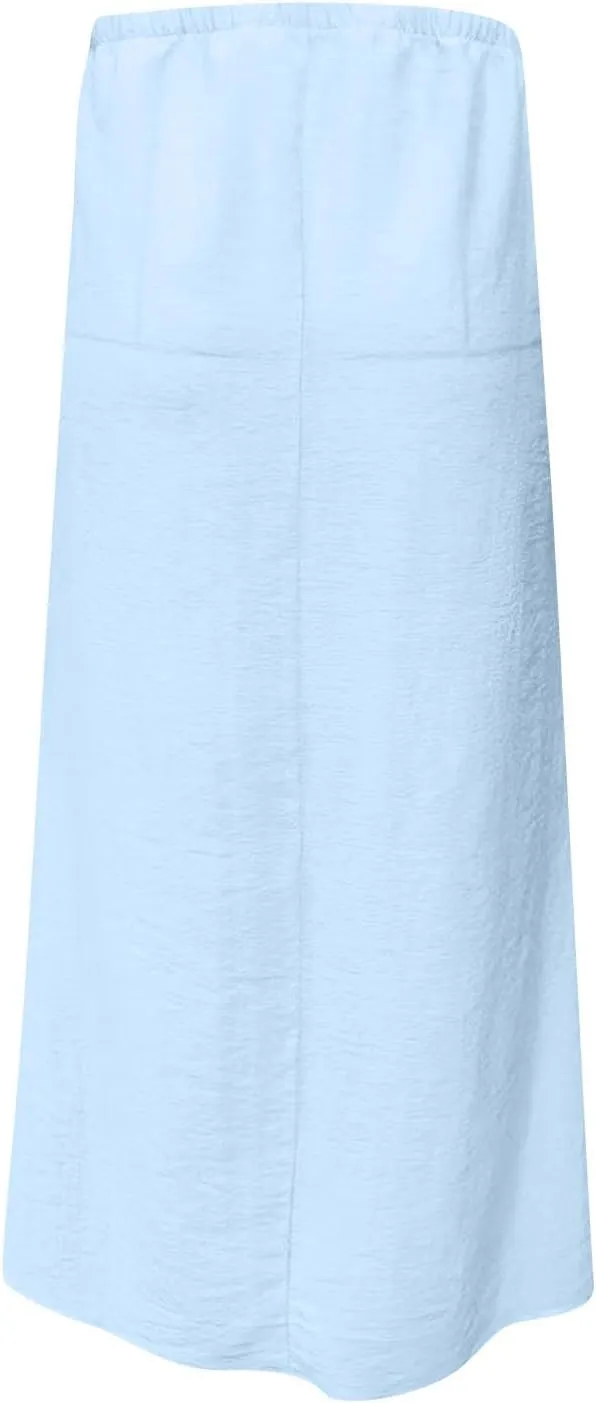 Skirt for Women Maxi Length Skorts Linen Slim Tunics Elastic Waist Basic Drawstring Casual Skort Women 2025 Y2K