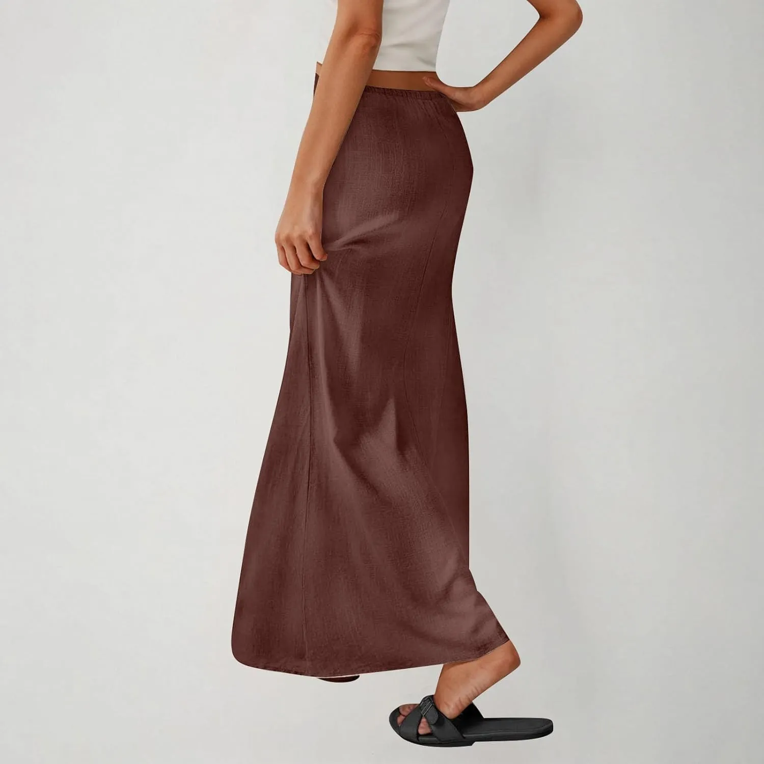 Skirt for Women Maxi Length Skorts Linen Slim Tunics Elastic Waist Basic Drawstring Casual Skort Women 2025 Y2K