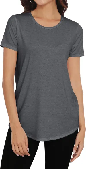 Smile Fish Women Crewneck Loose Fit Tunic Tops Short Sleeve Dressy Casual Summer Long Tee Shirts