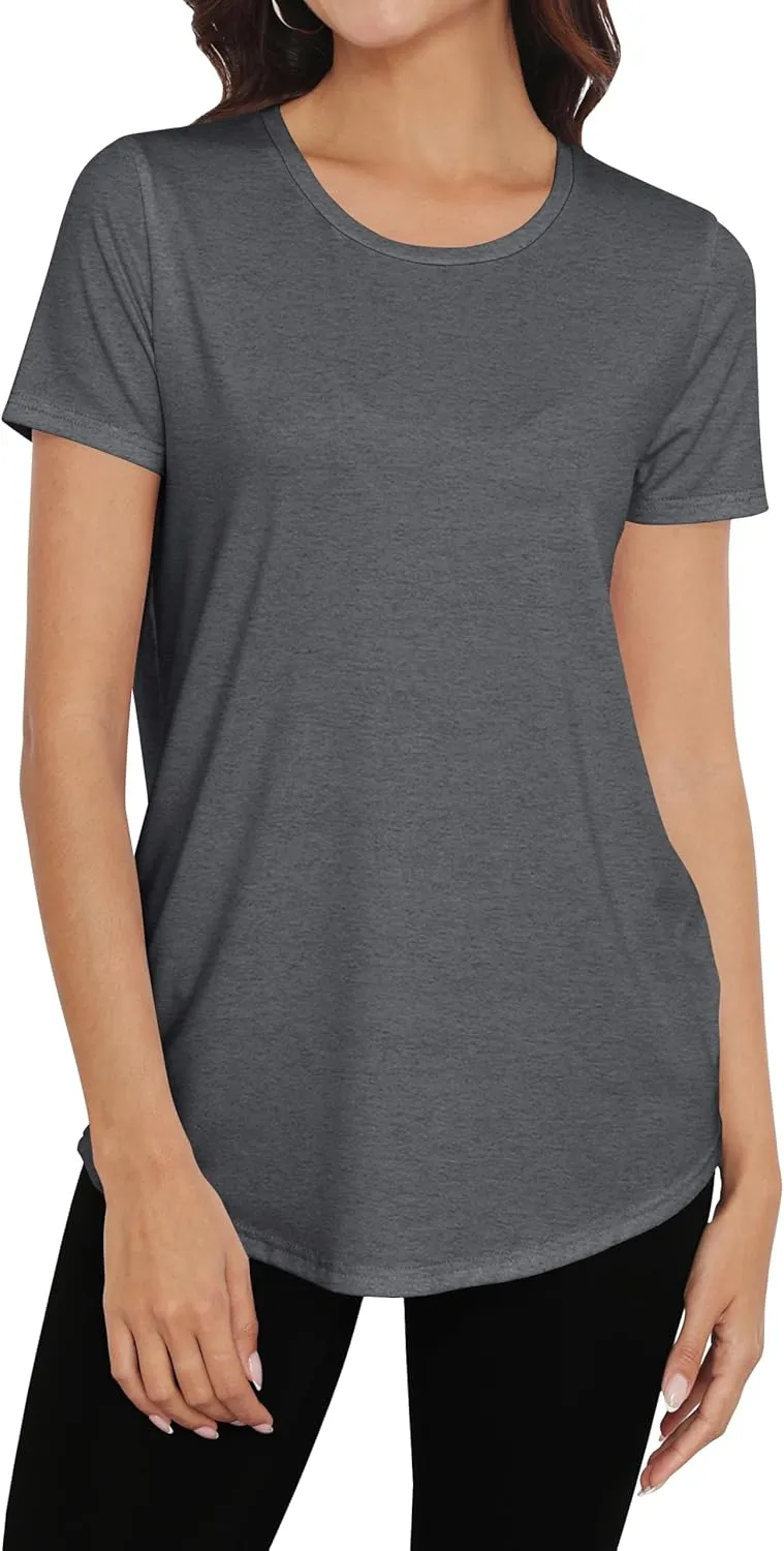 Smile Fish Women Crewneck Loose Fit Tunic Tops Short Sleeve Dressy Casual Summer Long Tee Shirts