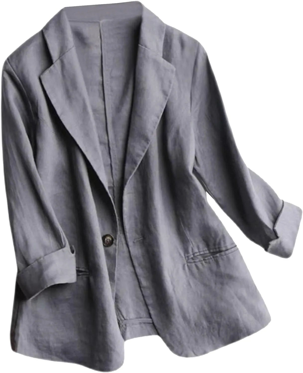 SOMTHRON Women's Casual Linen Blazer 3/4 Sleeve One Button Lapel Lightweight Work Office Dressy Suit Jacket