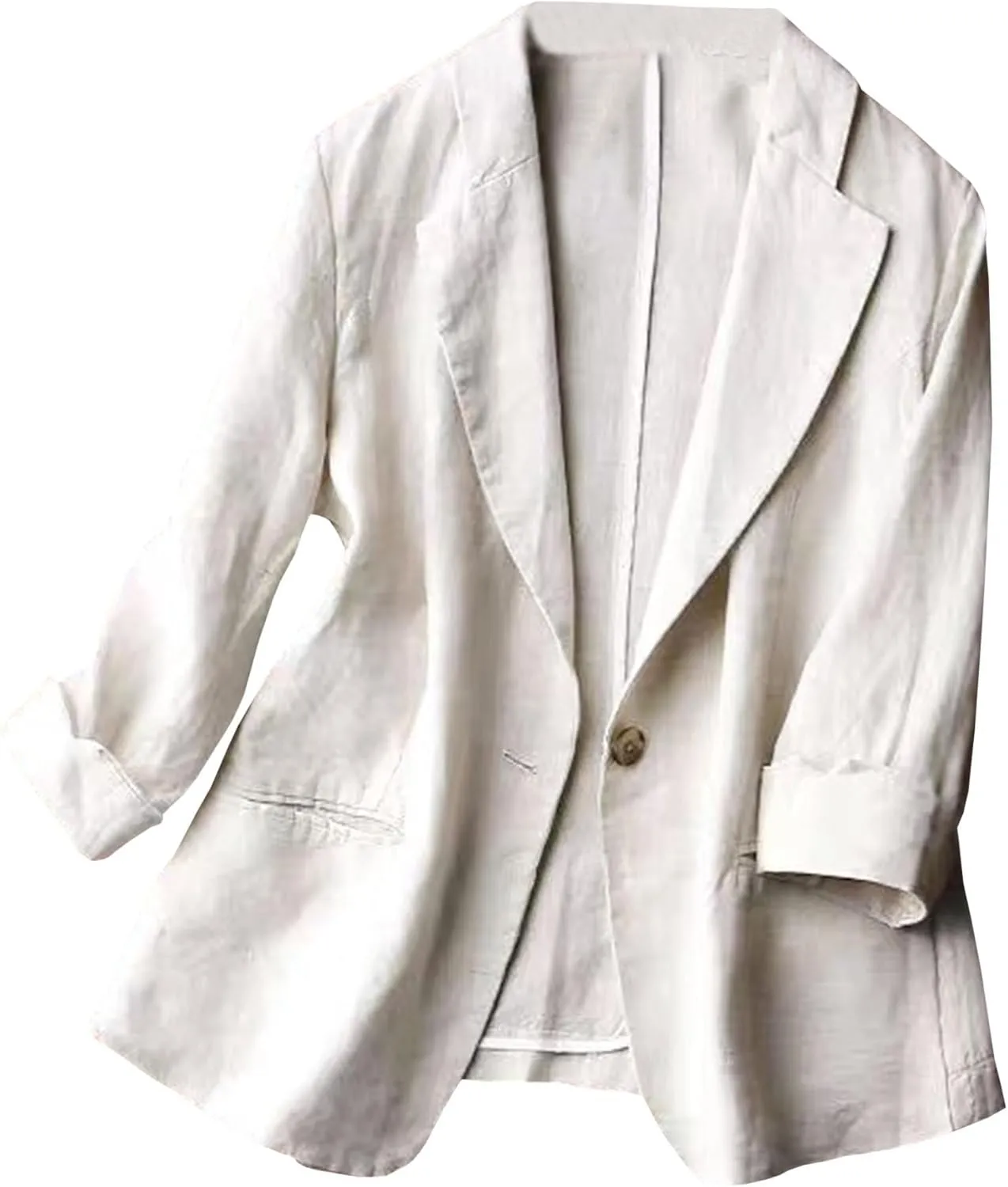 SOMTHRON Women's Casual Linen Blazer 3/4 Sleeve One Button Lapel Lightweight Work Office Dressy Suit Jacket