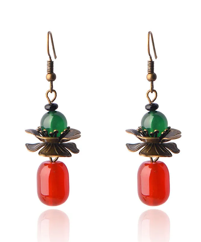 Stylish Red Green Agate Copper Elegant Drop Earrings