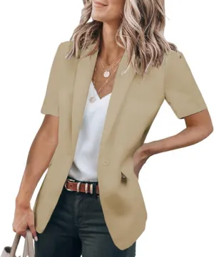 Summer Blazers for Women Casual Short Sleeve Blazers Business Lapel Open Front Work Office Jacket Dressy Suit Jackets