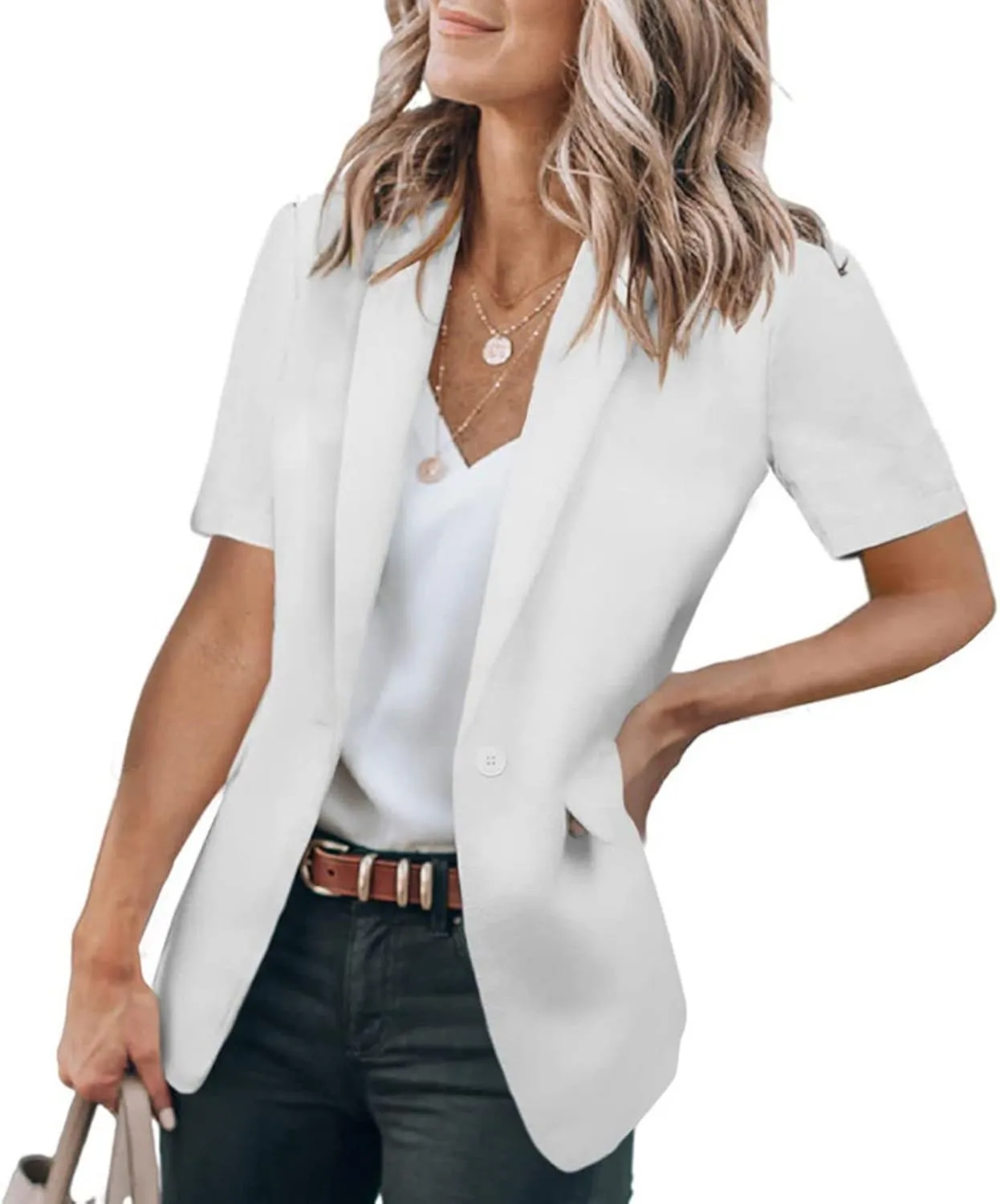 Summer Blazers for Women Casual Short Sleeve Blazers Business Lapel Open Front Work Office Jacket Dressy Suit Jackets