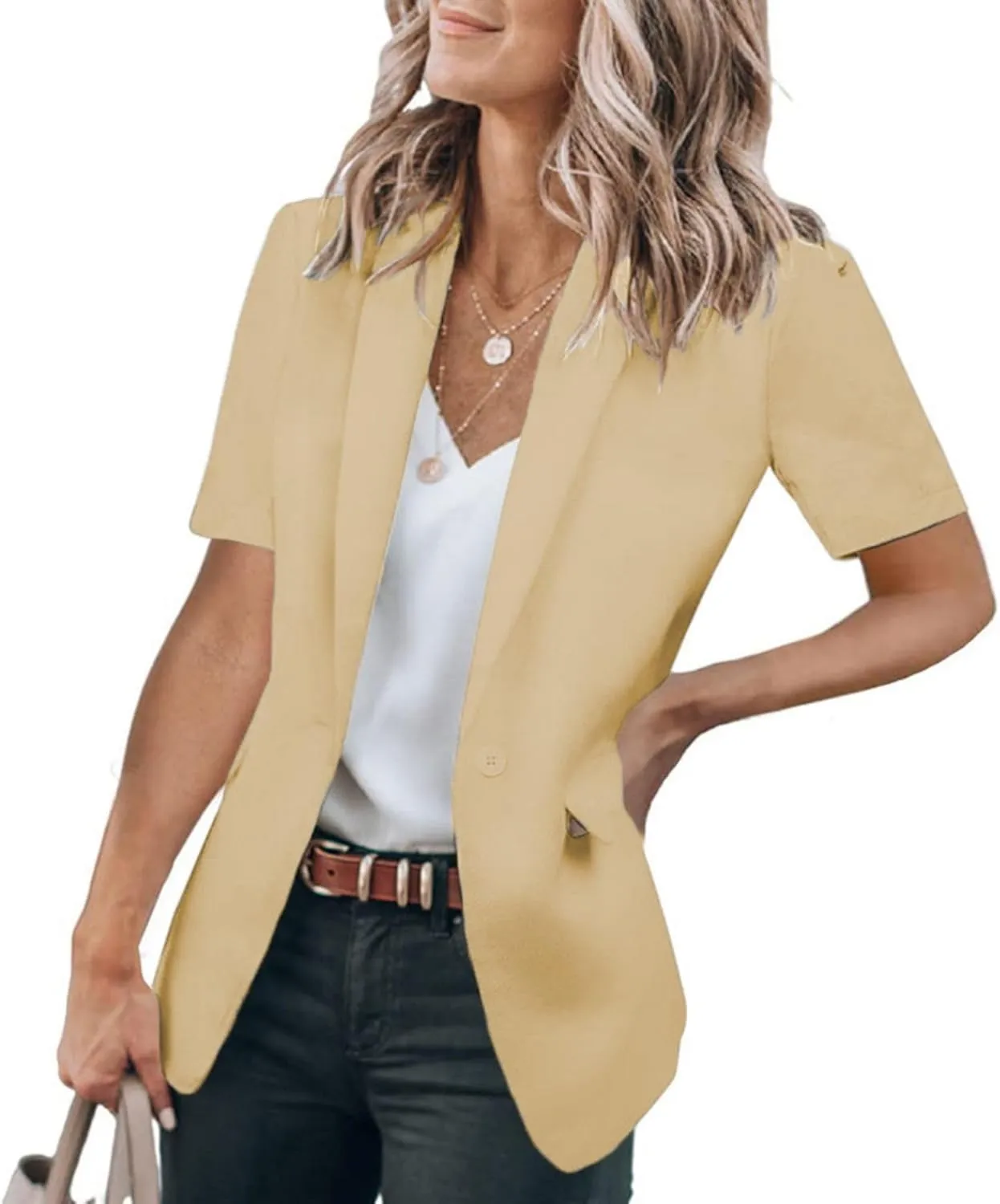 Summer Blazers for Women Casual Short Sleeve Blazers Business Lapel Open Front Work Office Jacket Dressy Suit Jackets