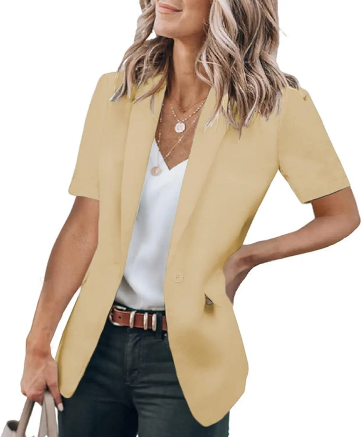 Summer Blazers for Women Casual Short Sleeve Blazers Business Lapel Open Front Work Office Jacket Dressy Suit Jackets