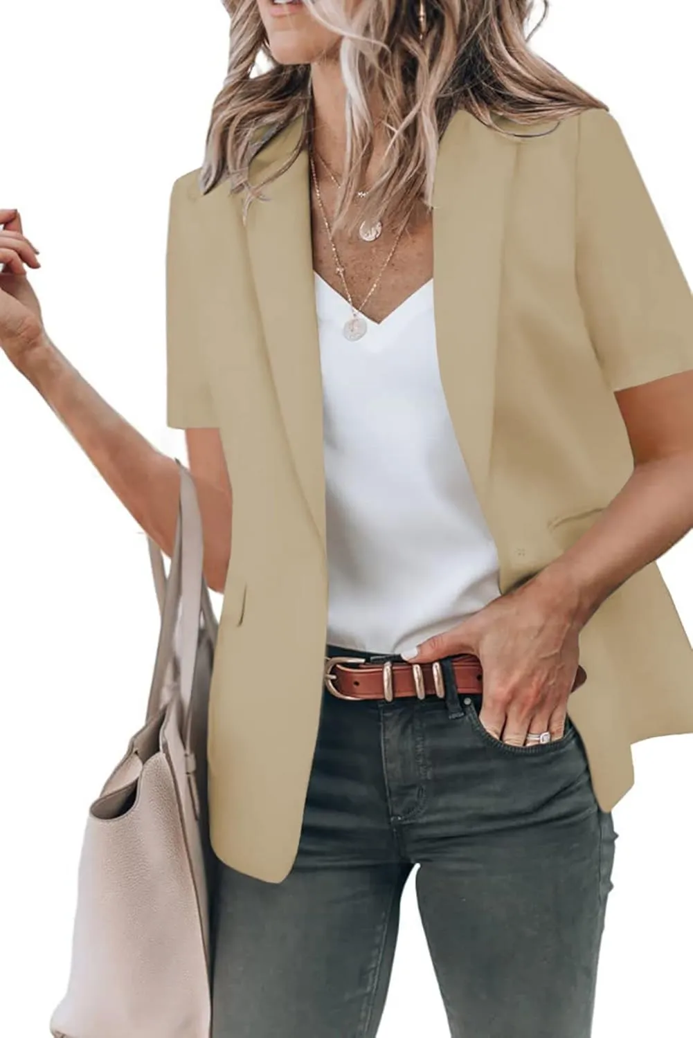 Summer Blazers for Women Casual Short Sleeve Blazers Business Lapel Open Front Work Office Jacket Dressy Suit Jackets