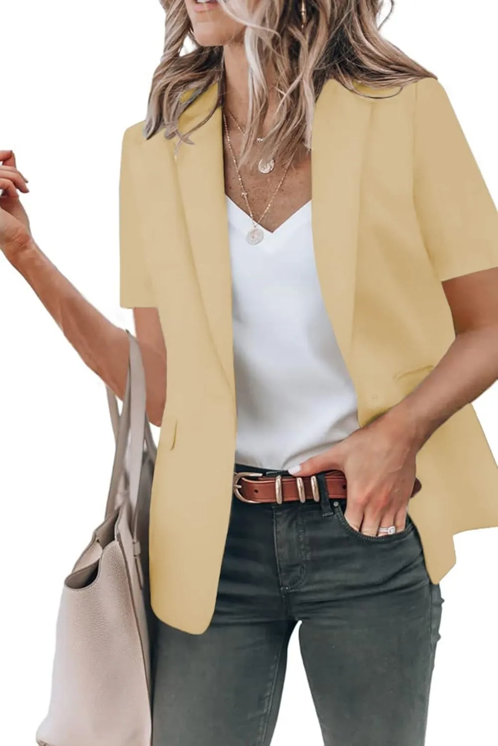 Summer Blazers for Women Casual Short Sleeve Blazers Business Lapel Open Front Work Office Jacket Dressy Suit Jackets