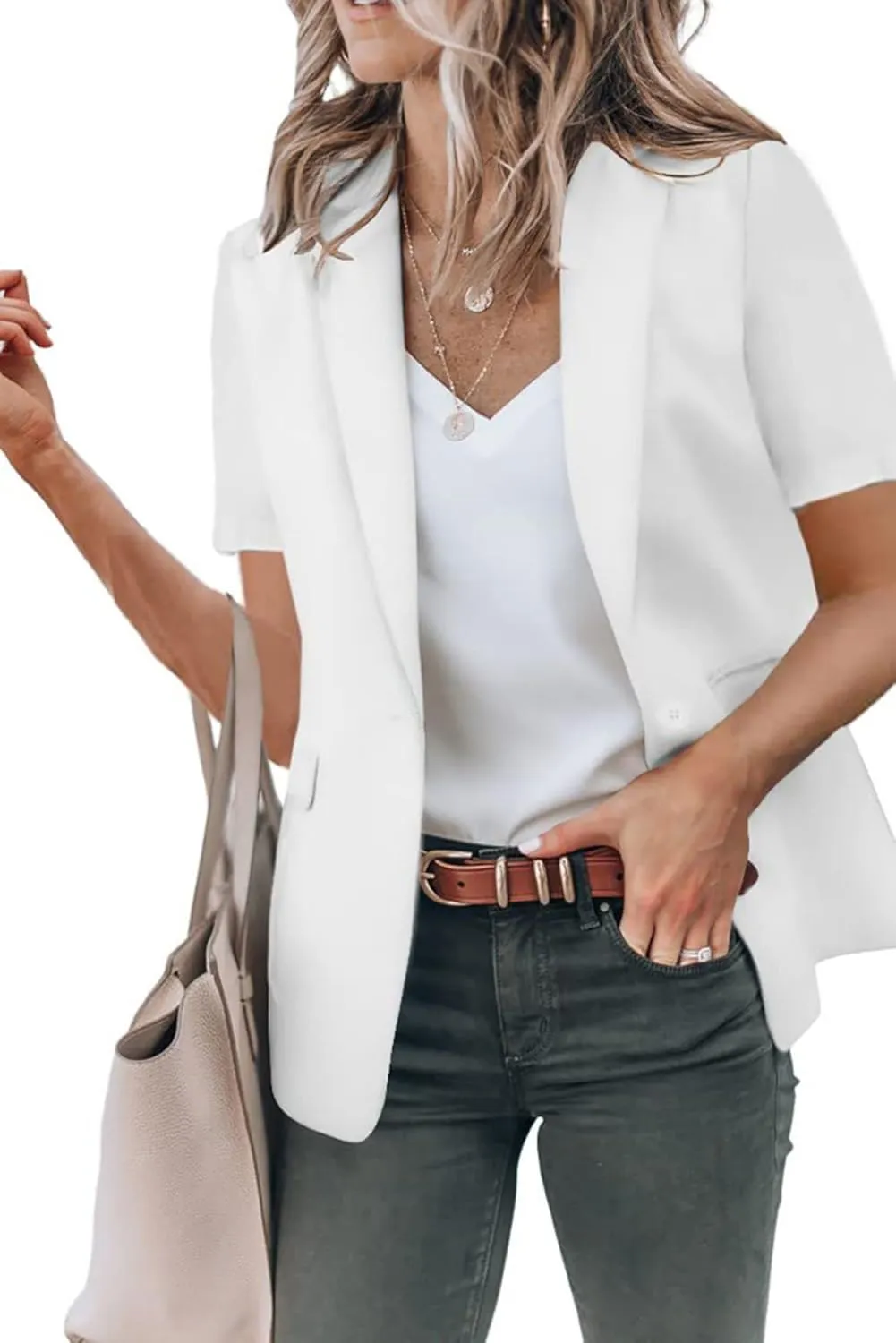 Summer Blazers for Women Casual Short Sleeve Blazers Business Lapel Open Front Work Office Jacket Dressy Suit Jackets