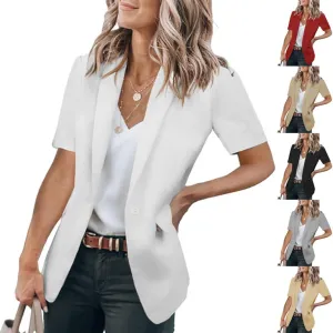 Summer Blazers for Women Casual Short Sleeve Blazers Business Lapel Open Front Work Office Jacket Dressy Suit Jackets