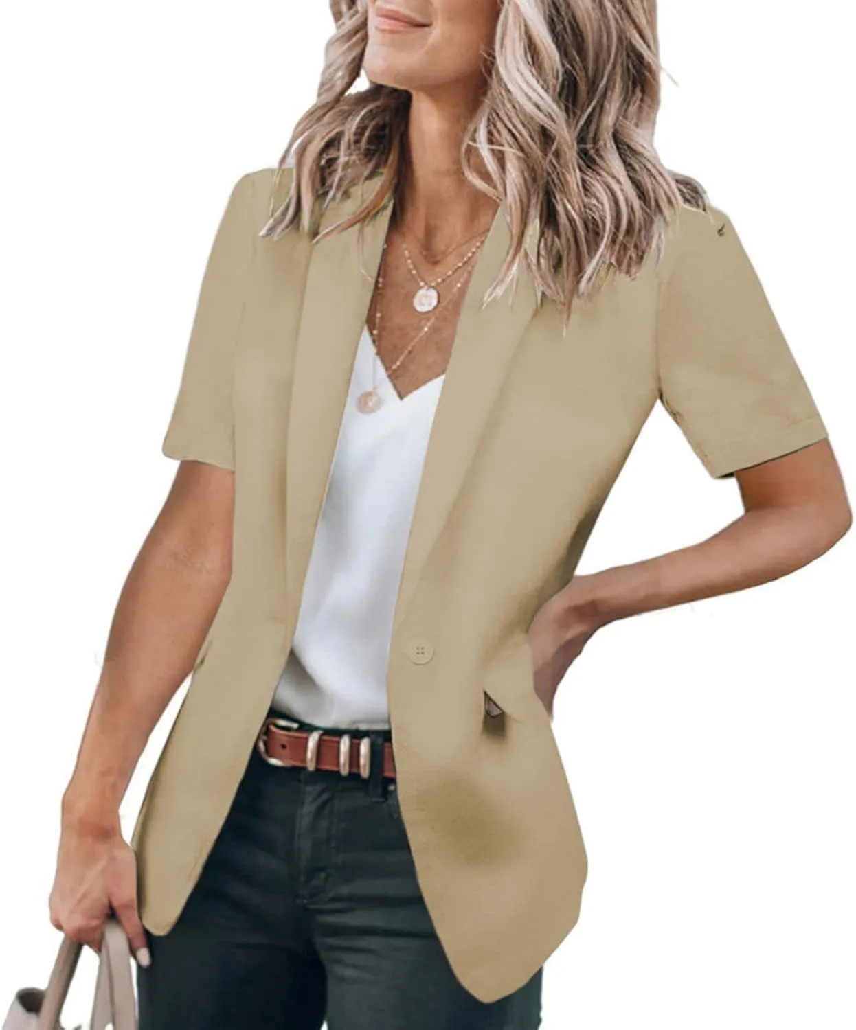 Summer Blazers for Women Casual Short Sleeve Blazers Business Lapel Open Front Work Office Jacket Dressy Suit Jackets