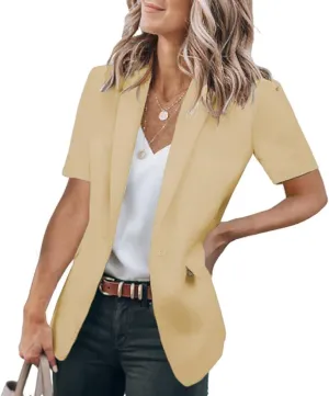 Summer Blazers for Women Casual Short Sleeve Blazers Business Lapel Open Front Work Office Jacket Dressy Suit Jackets
