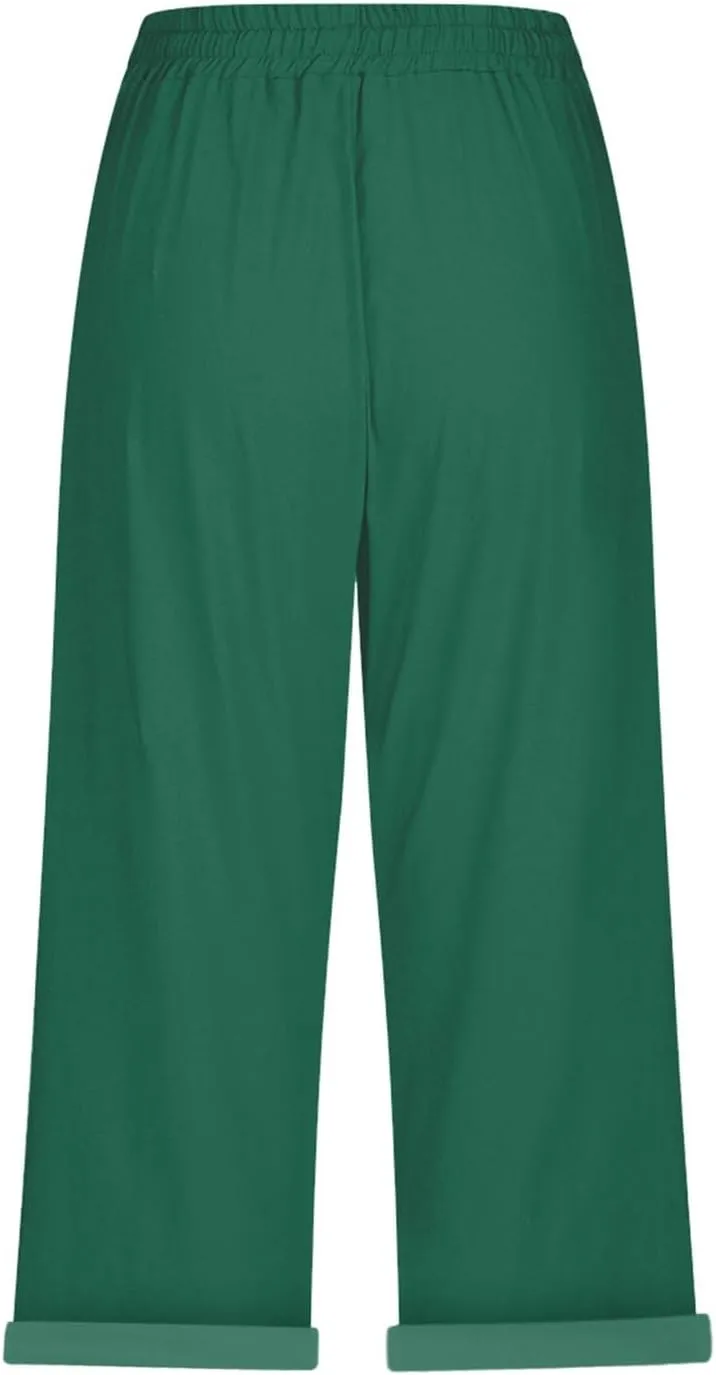 Summer Capri Pants for Women 2024 Flax Elastic Long Pants Beach Leisure Trousers Women's Summer Casual Linen Pants