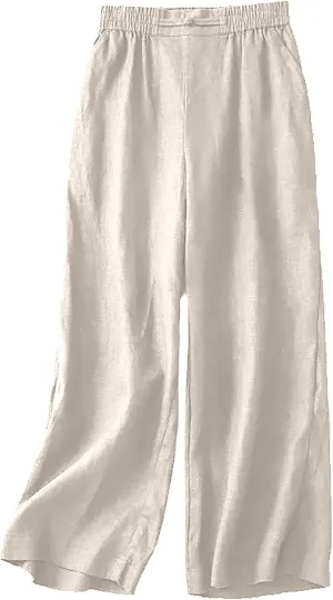 Summer Linen Pants for Women Casual Boho Palazzo Trousers Drawstring Waist Wide Leg Lightweight Summer Beach Outfit