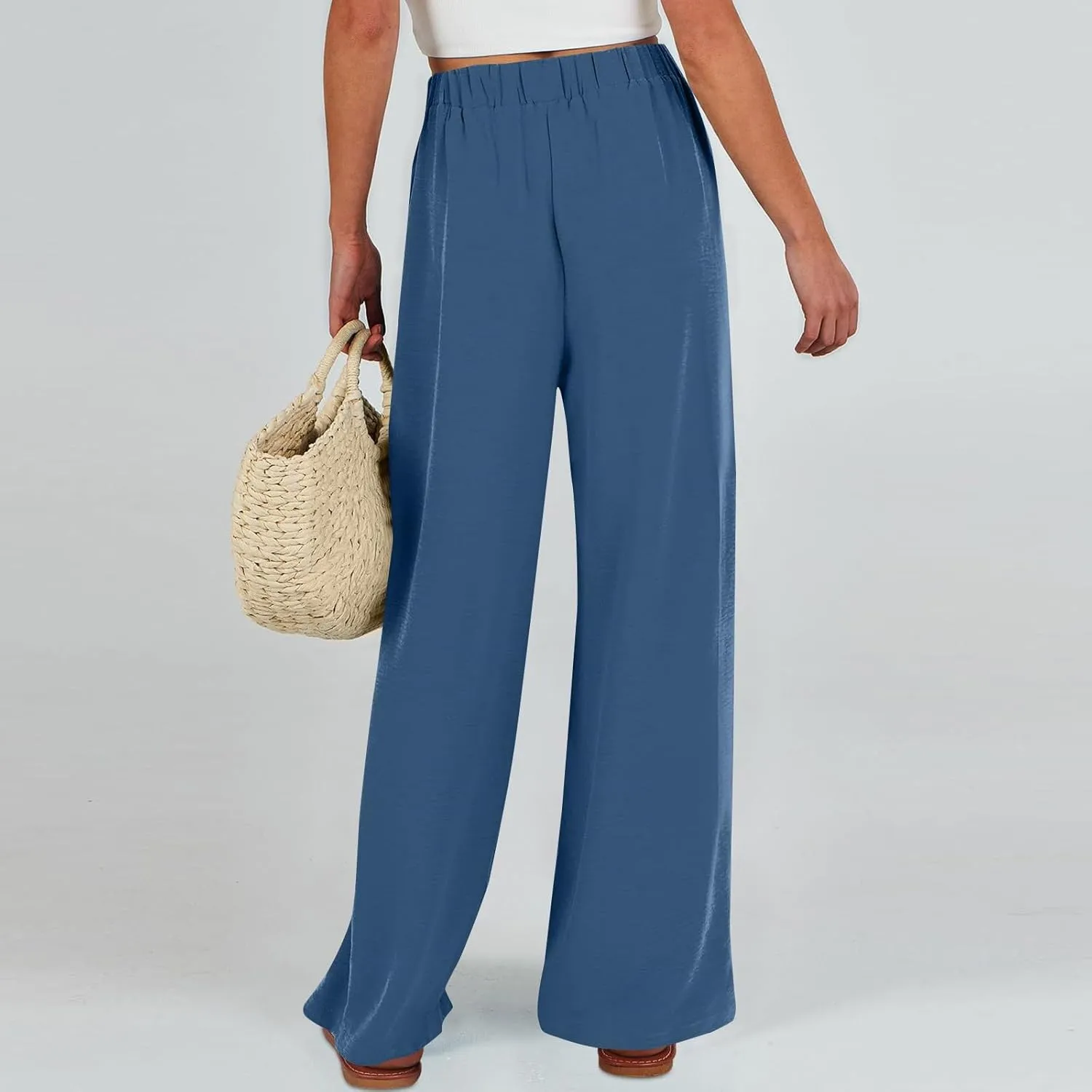 Summer Pants for Women 2025 Wide Leg Linen Pants Tie Knot High Waisted Palazzo Pants with Pockets Beach Cover Up Pant