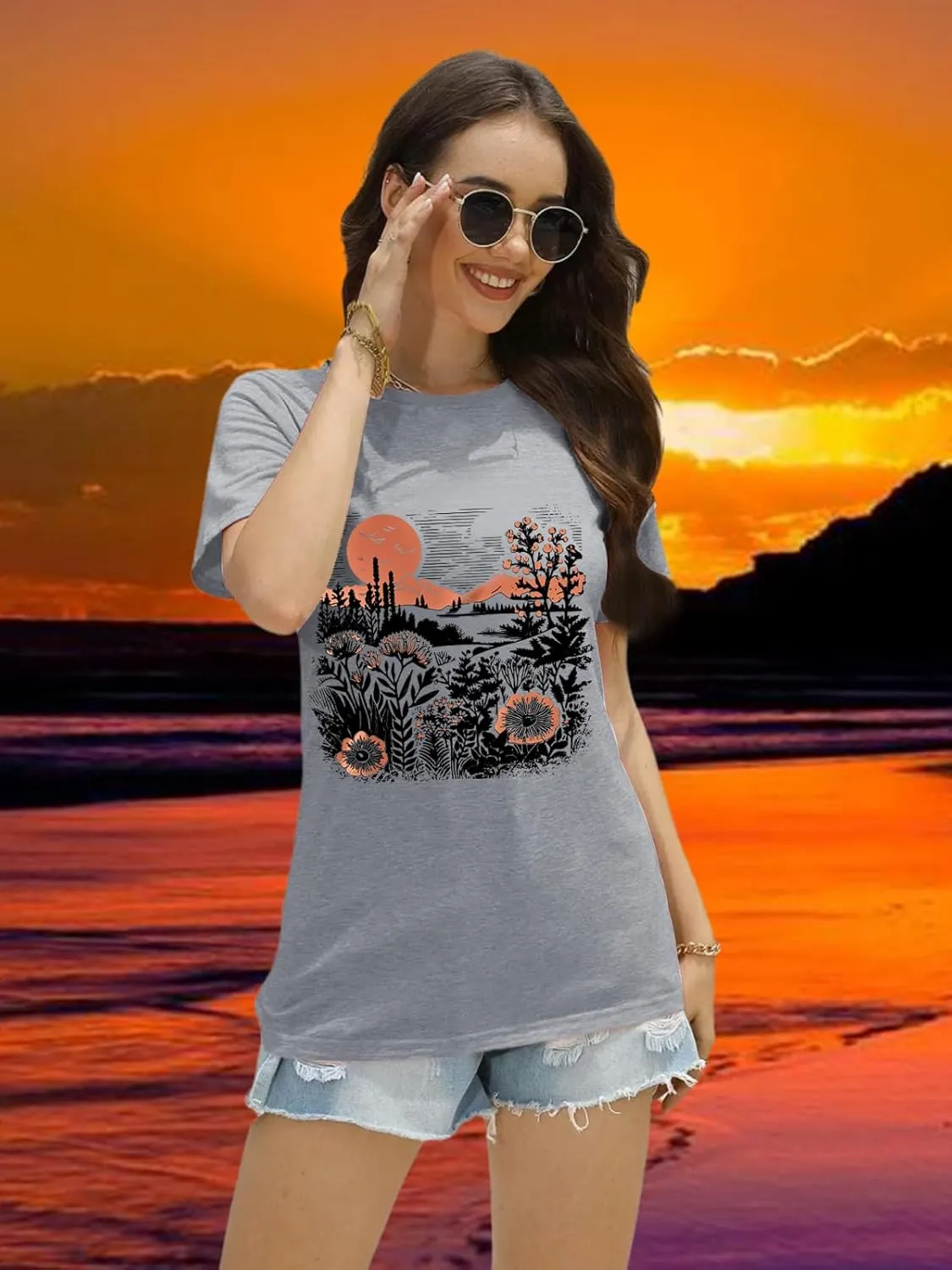 Sunflower Shirts for Women Faith Graphic Tees Short Sleeve Loose Fit Butterfly Teen Girls T Shirt Summer Tops
