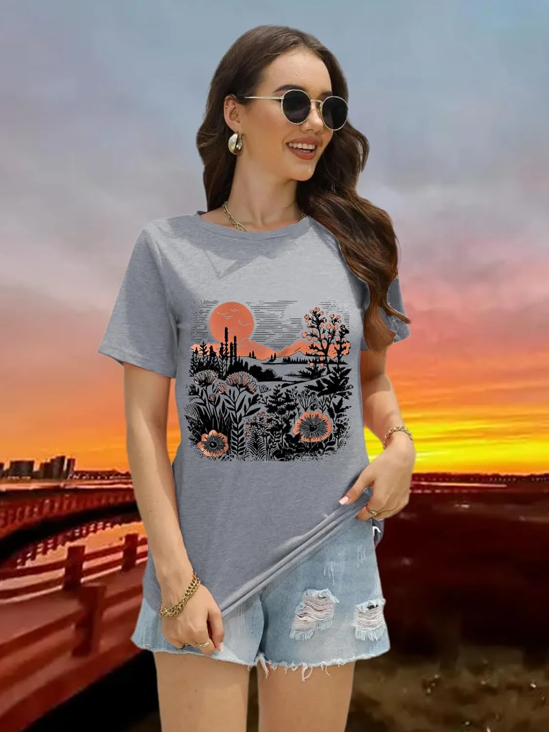 Sunflower Shirts for Women Faith Graphic Tees Short Sleeve Loose Fit Butterfly Teen Girls T Shirt Summer Tops
