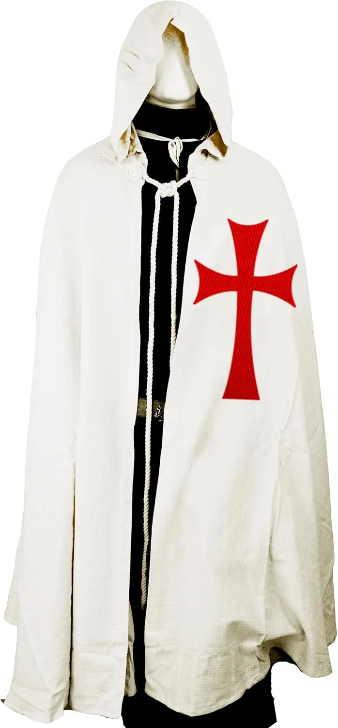SUNLEXA Handmade Medieval Knight Tunic Hooded Cap Cloak Halloween Costume Templar Surcoat Cosplay Costumes Renaissance(S-6XL)