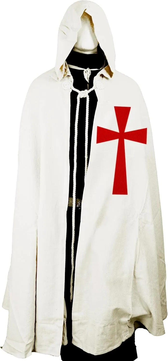 SUNLEXA Handmade Medieval Knight Tunic Hooded Cap Cloak Halloween Costume Templar Surcoat Cosplay Costumes Renaissance(S-6XL)