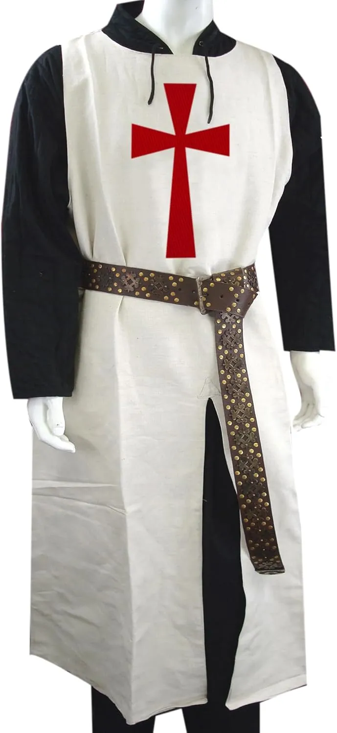 SUNLEXA Handmade Medieval Knight Tunic Hooded Cap Cloak Halloween Costume Templar Surcoat Cosplay Costumes Renaissance(S-6XL)