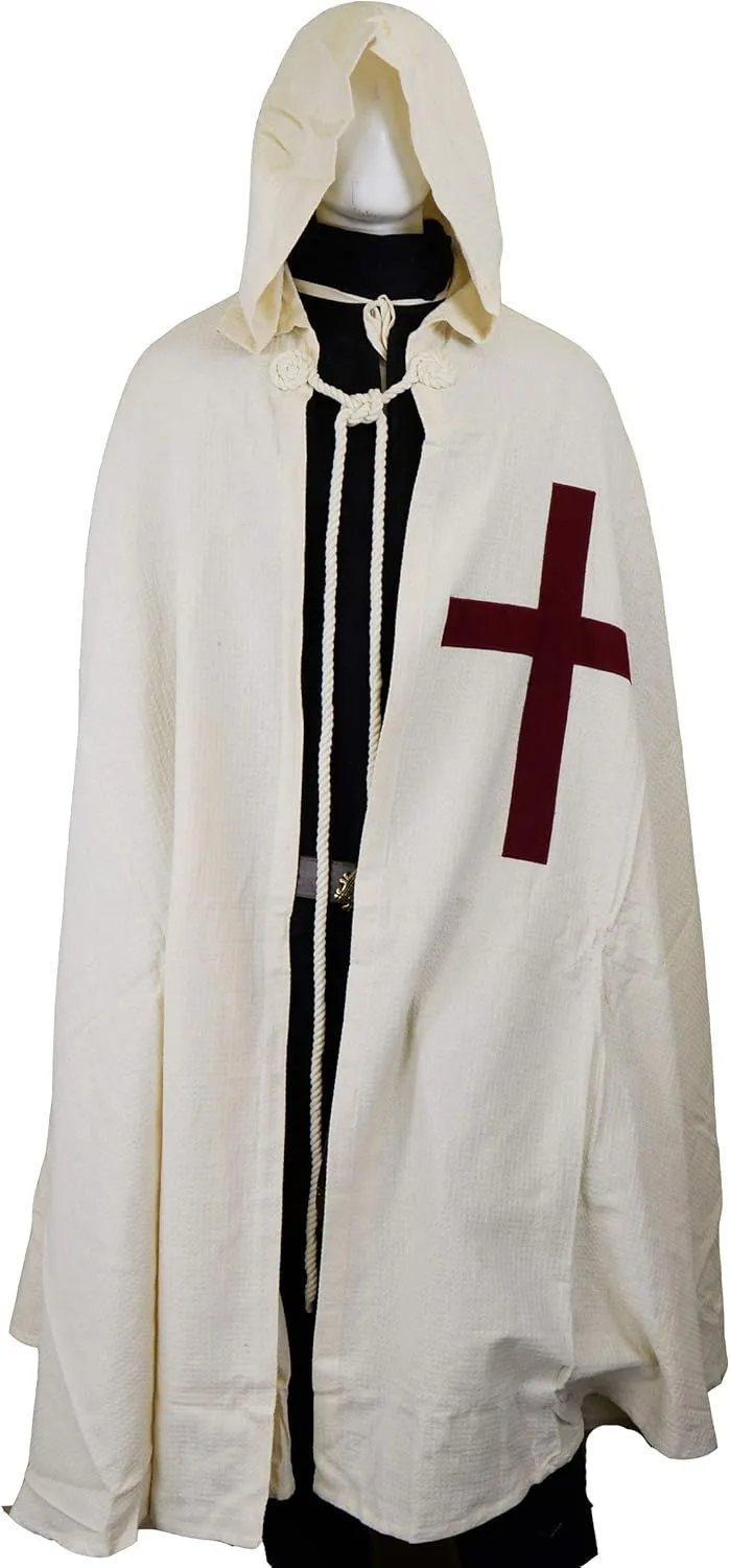 SUNLEXA Handmade Medieval Knight Tunic Hooded Cap Cloak Halloween Costume Templar Surcoat Cosplay Costumes Renaissance(S-6XL)