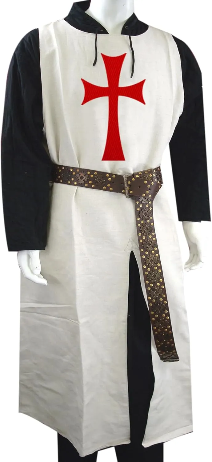 SUNLEXA Handmade Medieval Knight Tunic Hooded Cap Cloak Halloween Costume Templar Surcoat Cosplay Costumes Renaissance(S-6XL)