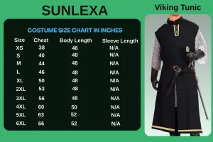SUNLEXA Medieval Knight Viking Tunic cosplay Halloween costume Shirts Men's Costumes Renaissance Surcoat Tabard LARP (S-6XL)