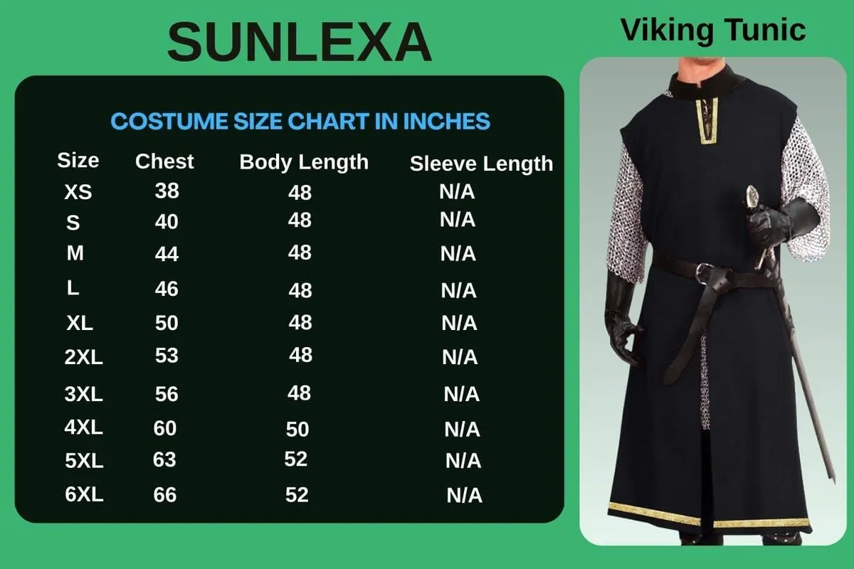 SUNLEXA Medieval Knight Viking Tunic cosplay Halloween costume Shirts Men's Costumes Renaissance Surcoat Tabard LARP (S-6XL)