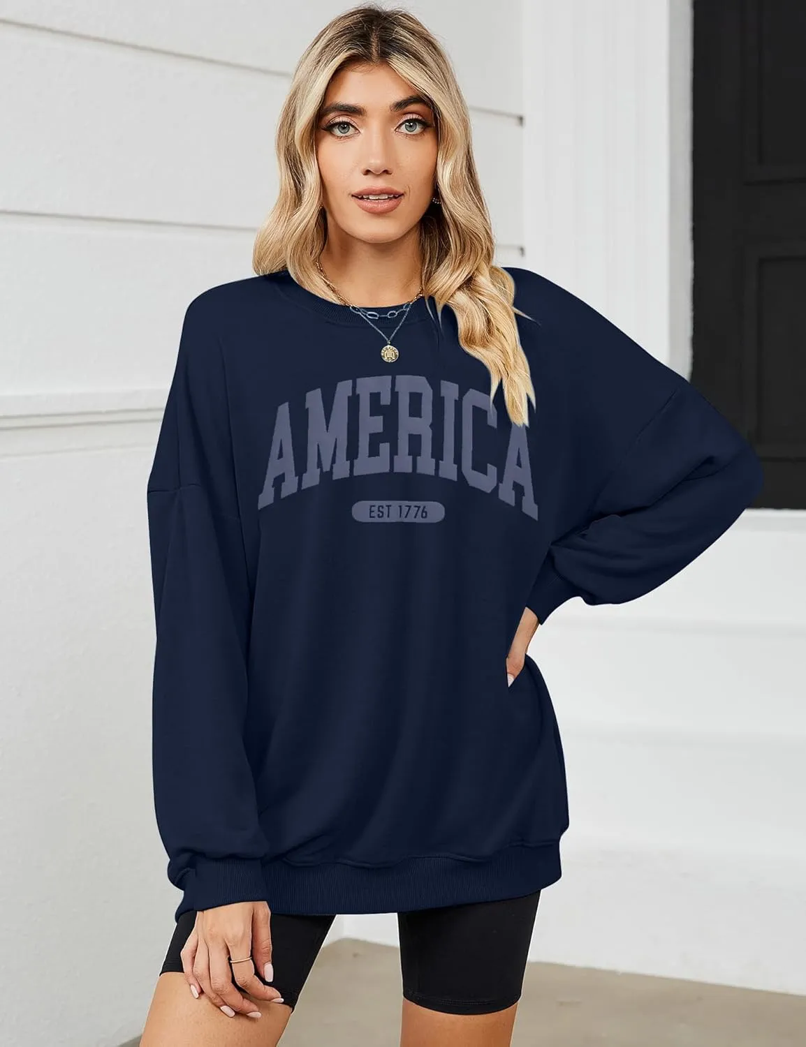 SUPEYA American Sweatshirt Women USA Oversized Shirt Patriotic TShirt Casual Long Sleeve Pullover 4th of July Tee Tops