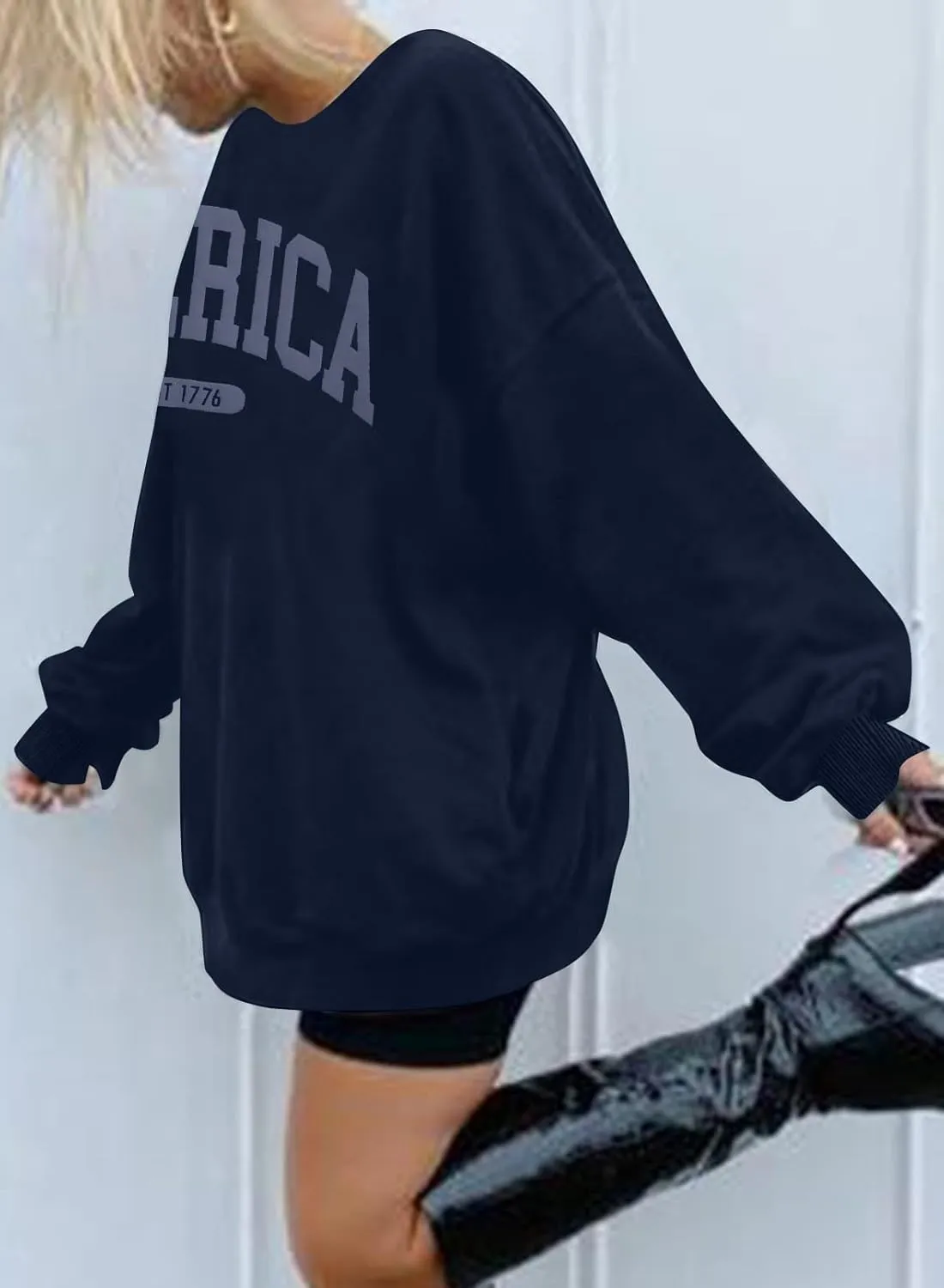 SUPEYA American Sweatshirt Women USA Oversized Shirt Patriotic TShirt Casual Long Sleeve Pullover 4th of July Tee Tops