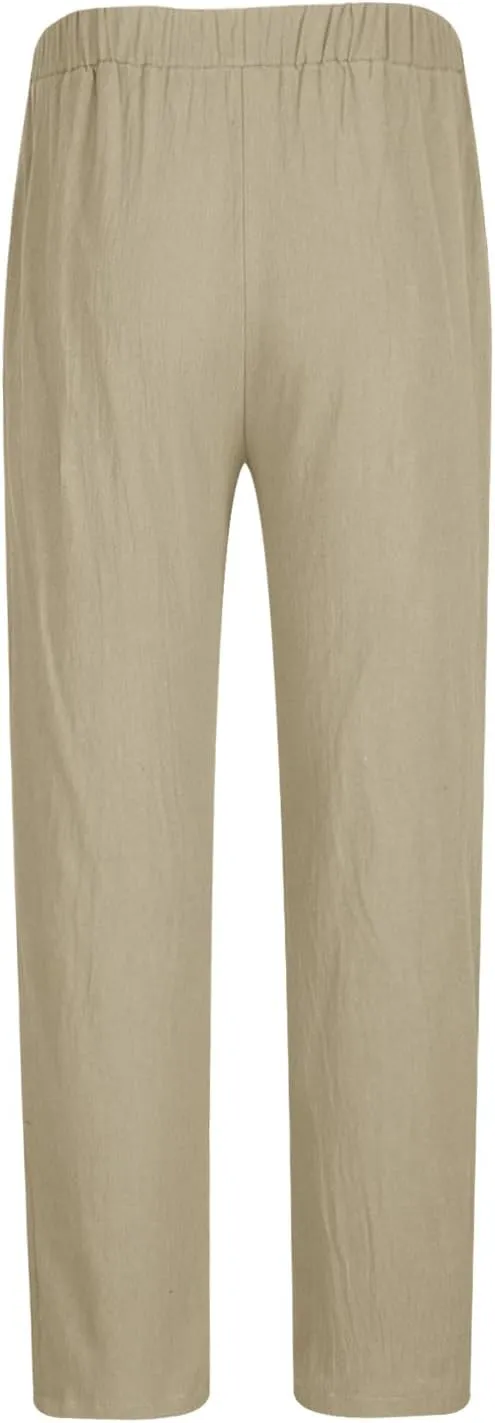 Sweatpants for Men 2024 Summer Trendy Cotton Linen Trousers Elastic Waist Sports Pants Straight Leg Pants with Pokets