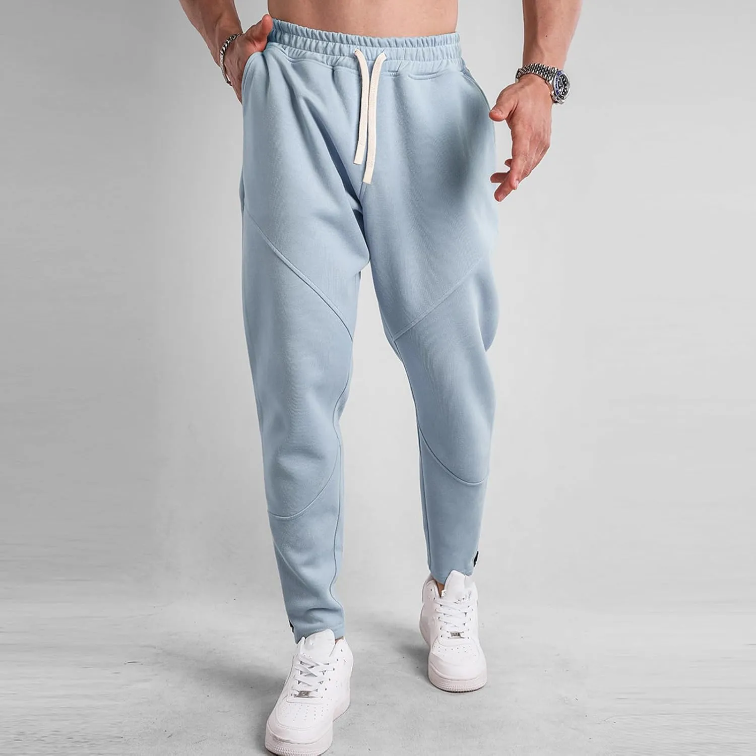 Sweatpants for Men Sport Tapered Joggers Mens Trendy Elastic Waist Solid Color Jogger Split Utility Fitted Cargo