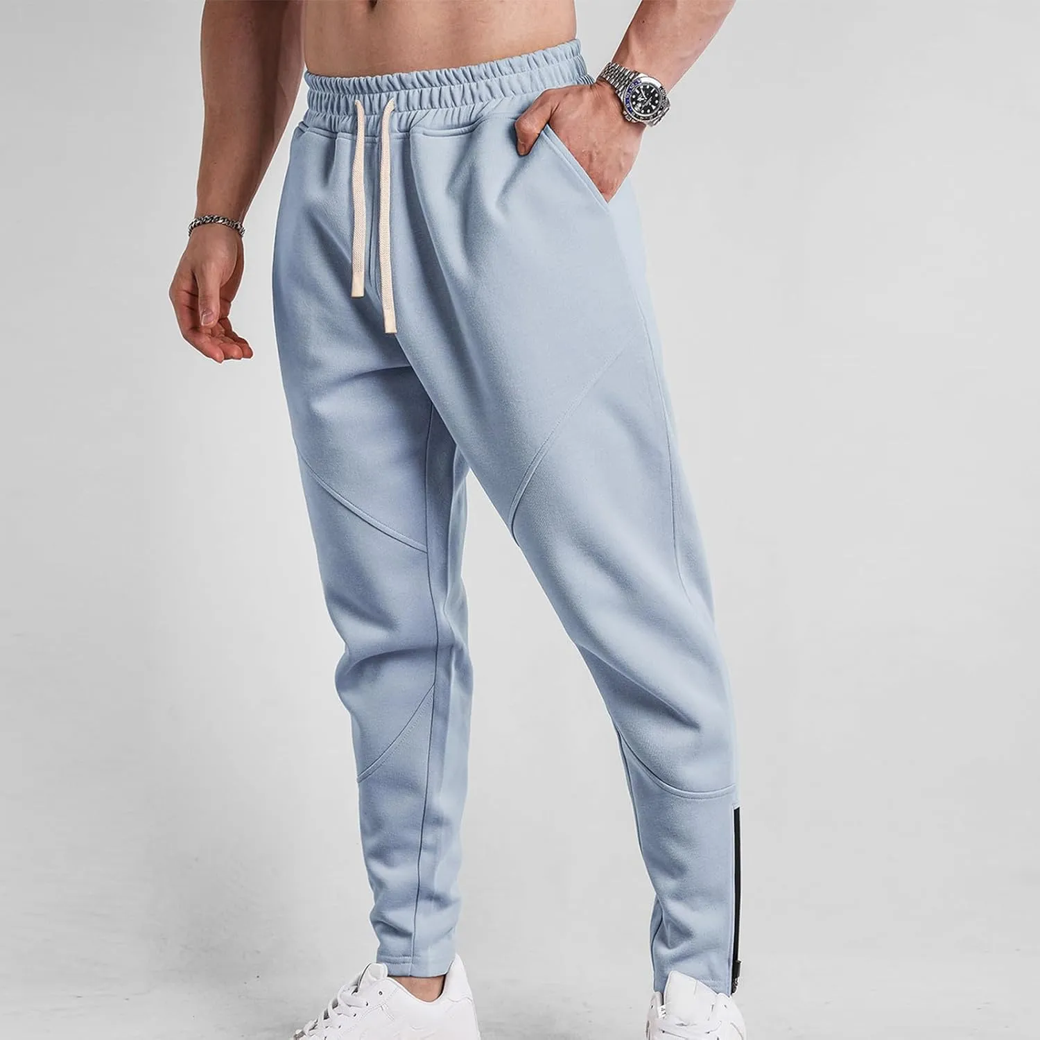 Sweatpants for Men Sport Tapered Joggers Mens Trendy Elastic Waist Solid Color Jogger Split Utility Fitted Cargo