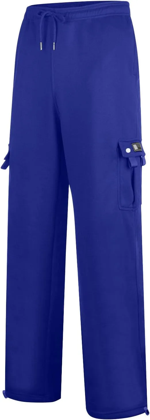 Sweatpants for Men Tapered Cargo Retro Sports Elastic Waist Solid Split Utility Regular Fit Pants