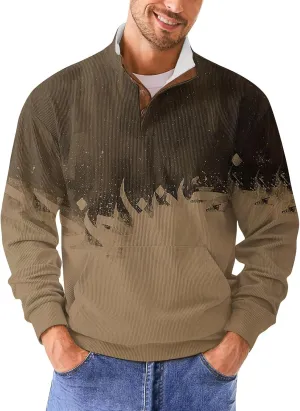 Sweatshirts For Men Clothes Casual Fashion Graphic Sports Stand Collar Button Long Sleeve Vintage Sweatshirts
