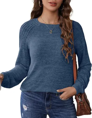 Sweatshirts for Women Trendy Crewneck Pleated Tunic Shirts Long Sleeve Fall Tops Fashion 2024