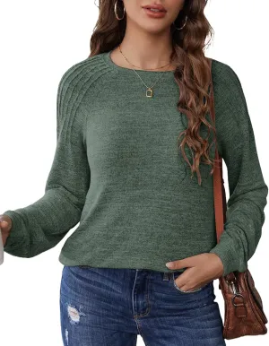 Sweatshirts for Women Trendy Crewneck Pleated Tunic Shirts Long Sleeve Fall Tops Fashion 2024