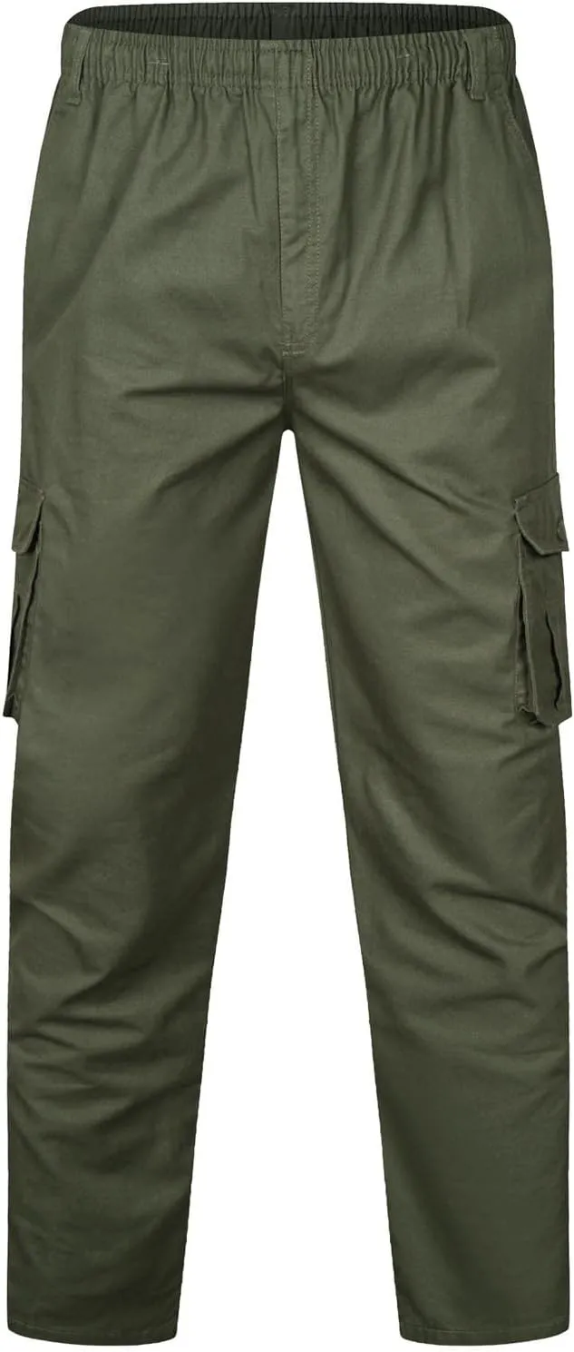 Tactical Pants for Men 2023 Elastic Waist Multi Pockets Solid Cotton Cargo Pants Causal Straight Tooling Trousers