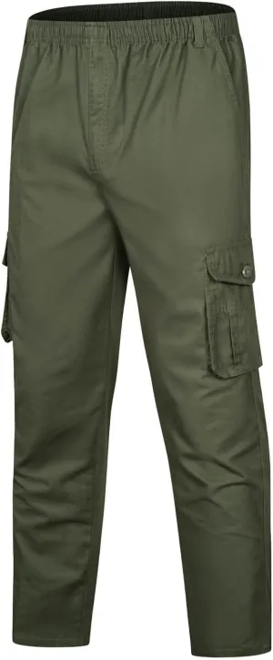 Tactical Pants for Men 2023 Elastic Waist Multi Pockets Solid Cotton Cargo Pants Causal Straight Tooling Trousers