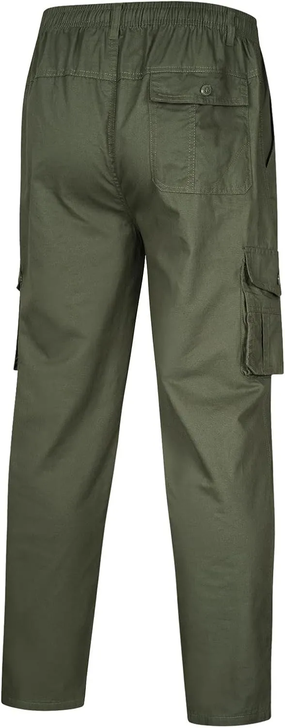 Tactical Pants for Men 2023 Elastic Waist Multi Pockets Solid Cotton Cargo Pants Causal Straight Tooling Trousers