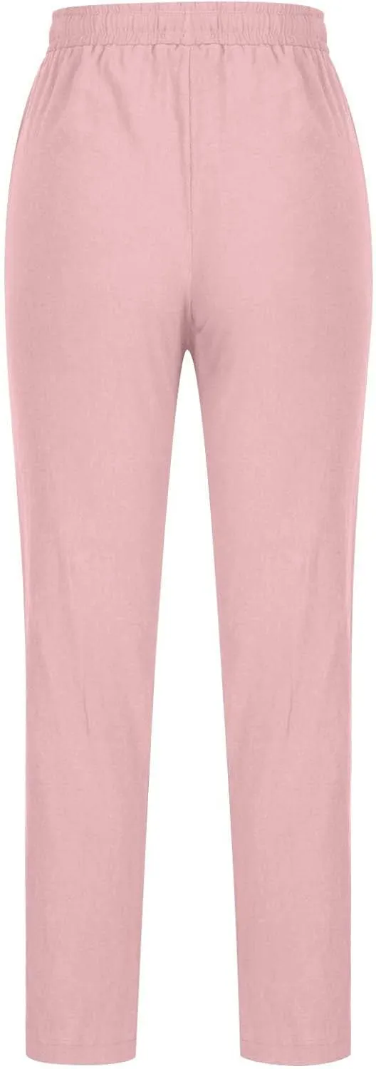 TANGNADE Cotton Linen Pants Summer 2024 Wide Leg Casual Loose Drawstring High Waist Palazzo Pants Trousers with Pockets